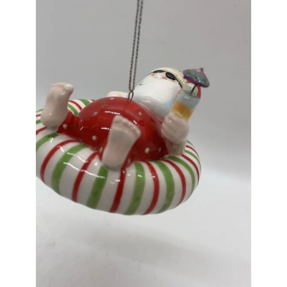 Cedar Key FL Santa Float Ornament‎ Hand Painted Ceramic Christmas Vacation